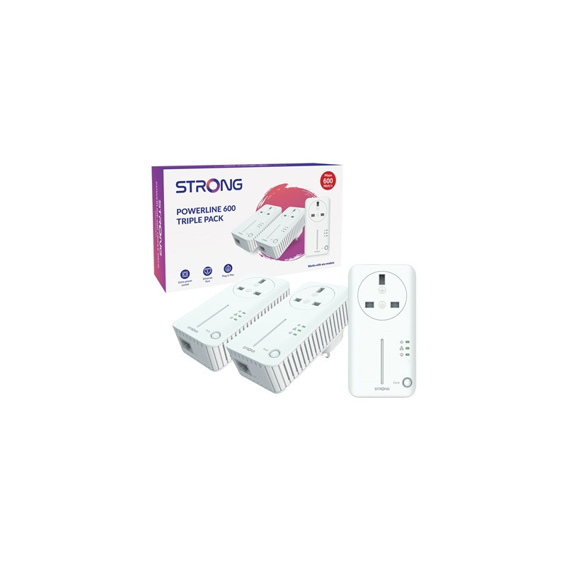 Strong POWERL600TRIUKV2 AV600 Passthrough Powerline Kit Triple Pack (3 Pack)