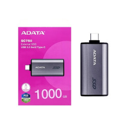 Adata SC750 (SC750-1000G-CCBK) 1TB USB-C Portable SSD USB 3.2 Gen 2 Up to 1000 MB/s Black Titanium Compatible with Windows  iOS 