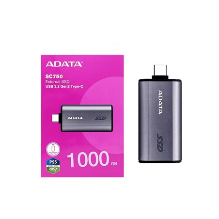 Adata SC750 (SC750-1000G-CCBK) 1TB USB-C Portable SSD USB 3.2 Gen 2 Up to 1000 MB/s Black Titanium Compatible with Windows  iOS 