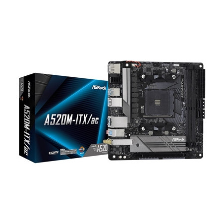 ASRock A520M-ITX/ac AMD AM4 Socket Motherboard  Mini-ITX  2x DDR4 Slots  1x M.2 Socket  GbE LAN  Wi-Fi 5  1x DisplayPort / 1x HD