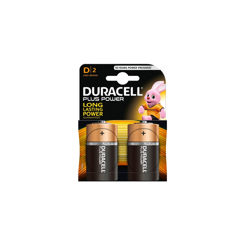 Duracell Plus Power Alkaline  Long Expiry  Pack of 2 D Batteries