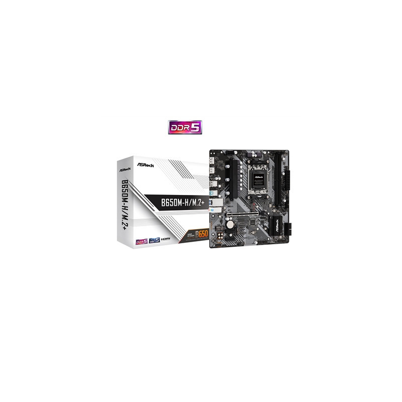 ASRock B650M-H/M.2+ AMD AM5 Socket Motherboard  Micro-ATX  2x DDR5 Slots  2x M.2 Socket  GbE LAN  1x DsiplayPort / 1x HDMI Port