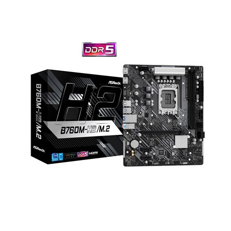 ASRock B760M-H2/M.2 Intel 1700 Socket Motherboard  Micro-ATX  2x DDR5 Slots  2x M.2 Socket  2.5GbE LAN  2x HDMI Port