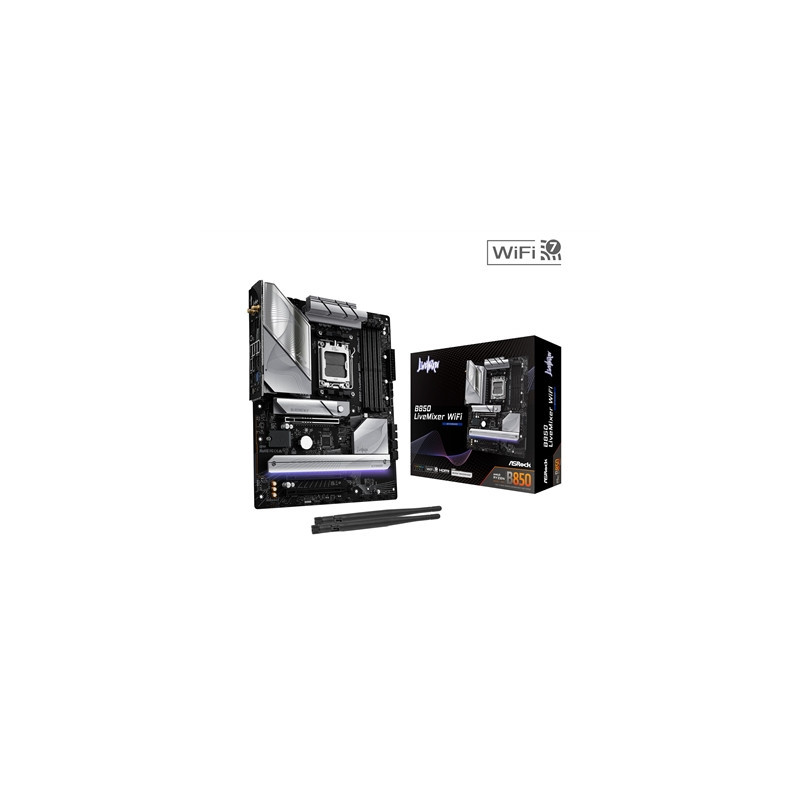 ASRock B850 LiveMixer WiFi AMD AM5 Socket Motherboard  ATX  4x DDR5 Slots  3x M.2 Sockets  Fitted I/O Shield  2.5GbE LAN  Wi-Fi 