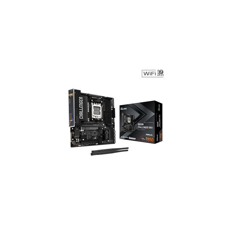 ASRock B850M Challenger WiFi AMD AM5 Socket Motherboard  Micro-ATX  4x DDR5 Slots  2x M.2 Socket  Fitted I/O Shield  2.5GbE LAN 