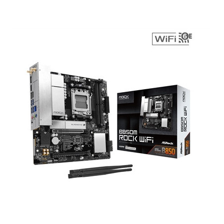 ASRock B850M Rock WiFi AMD AM5 Socket Motherboard  Micro-ATX  2x DDR5 Slots  2x M.2 Socket  Fitted I/O Shield  2.5GbE LAN  Wi-Fi