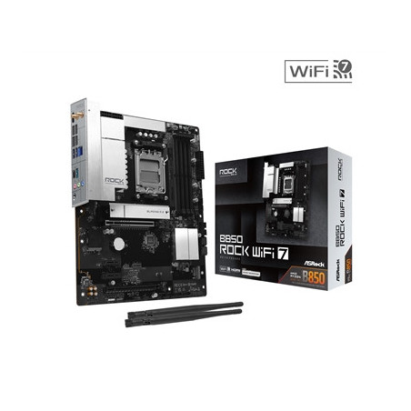 ASRock B850 Rock WiFi 7 AMD AM5 Socket Motherboard  ATX  4x DDR5 Slots  2x M.2 Socket  Fitted I/O Shield  2.5GbE LAN  Wi-Fi 7  1