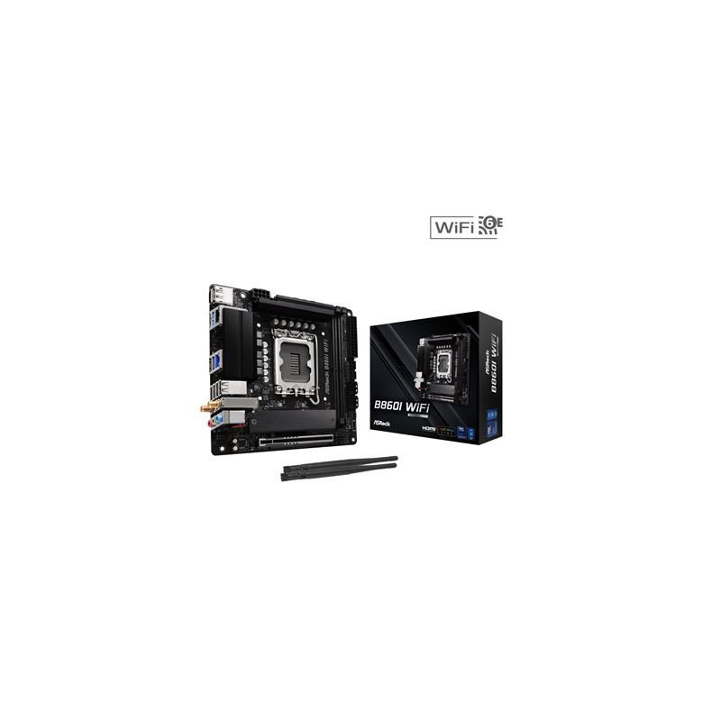 ASRock B860I WiFi Intel 1851 Socket Motherboard  Mini-ITX  2x DDR5 Slots  2x M.2 Socket  2.5GbE + 1GbE LAN  Wi-Fi 6E  1x Display