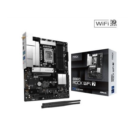 ASRock B860 Rock WiFi 7 Intel 1851 Socket Motherboard  ATX  4x DDR5 Slots  3x M.2 Socket  Fitted I/O Shield  2.5GbE LAN  Wi-Fi 7