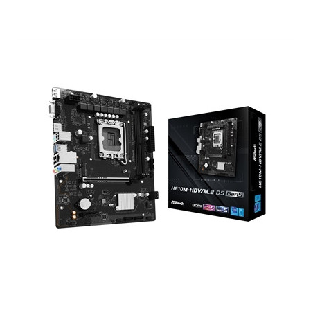 ASRock H610M-HDV/M.2 D5 Gen5 Intel 1700 Socket Motherboard  Micro-ATX  2x DDR5 Slots  1x M.2 Socket  GbE LAN  1x D-Sub / 1x Disp