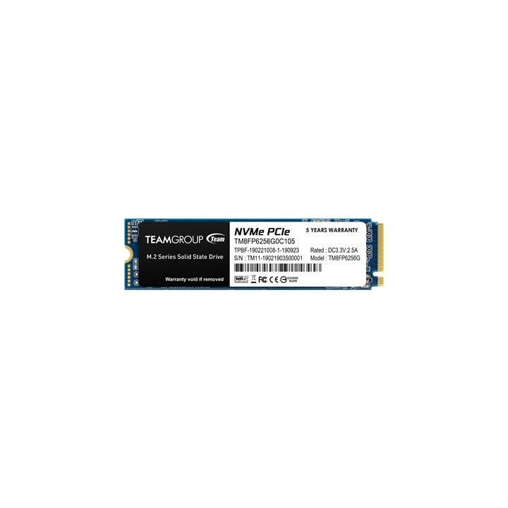 Team MP33 (TM8FP6256G0C101) 256GB NVMe M.2 Interface  PCIe Gen3  2280  Read 1600MB/s  Write 1000MB/s  3 Year Warranty