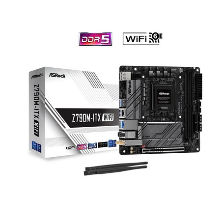 ASRock Z790M-ITX WiFi Intel 1700 Socket Motherboard  Mini-ITX  2x DDR5 Slots  2x M.2 Sockets  2.5GbE + 1GbE LAN  Wi-Fi 6E  1x Di