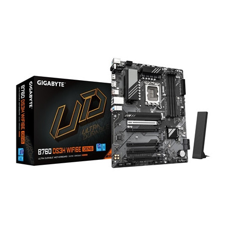 Gigabyte B760 DS3H WIFI6E GEN5 Intel 1700 Socket Motherboard  ATX  4x DDR5 Slots  2x M.2 Sockets  GbE LAN  Wi-Fi 6E  1x DisplayP