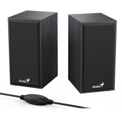 Genius SP-HF180 6W Wooden Desktop USB 2.0 Stereo Speakers with 3.5mm Audio Jack & Volume Control  Black