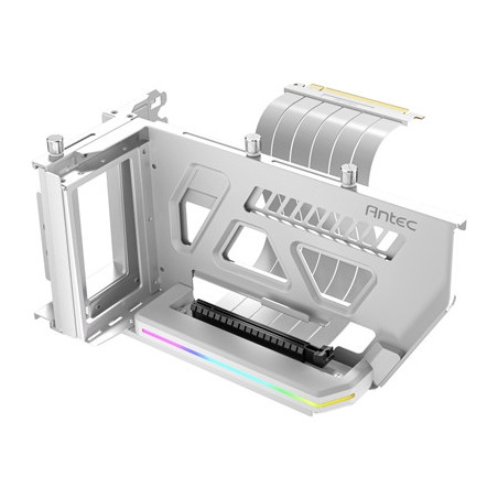 Antec RGB Adjustable Shift PCI Vertical GPU Bracket with PCI-E 4.0 Riser Cable (190mm)  White  Compatible with E-ATX  ATX Cases
