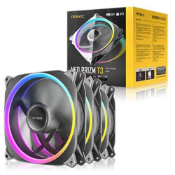 Antec Neo Prizm T3 140 ARGB PWM Case Fan  3 Pack  Hydro Bearing  600-1500 RPM  Black