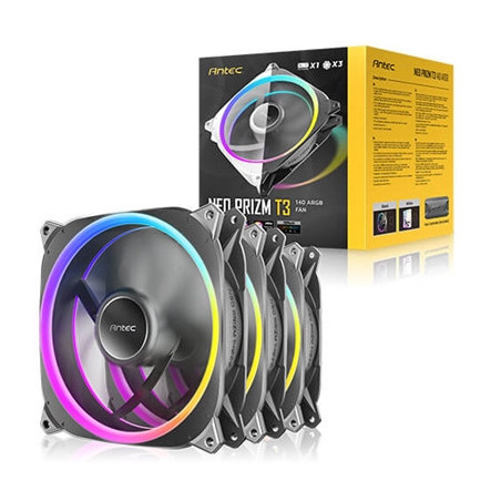 Antec Neo Prizm T3 140 ARGB PWM Case Fan  3 Pack  Hydro Bearing  600-1500 RPM  Black