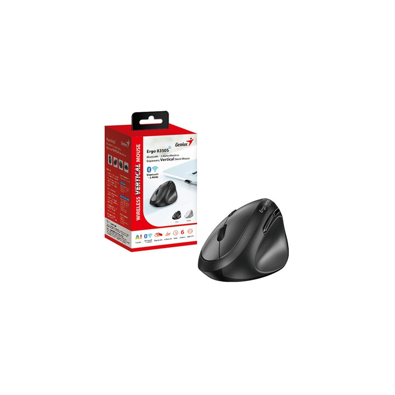 Genius Ergo 8350S Wireless Ergonomic Vertical Mouse  Blutooth & 2.4 GHz  Adjustable DPI levels up to 2400 DPI  5 Button with Scr