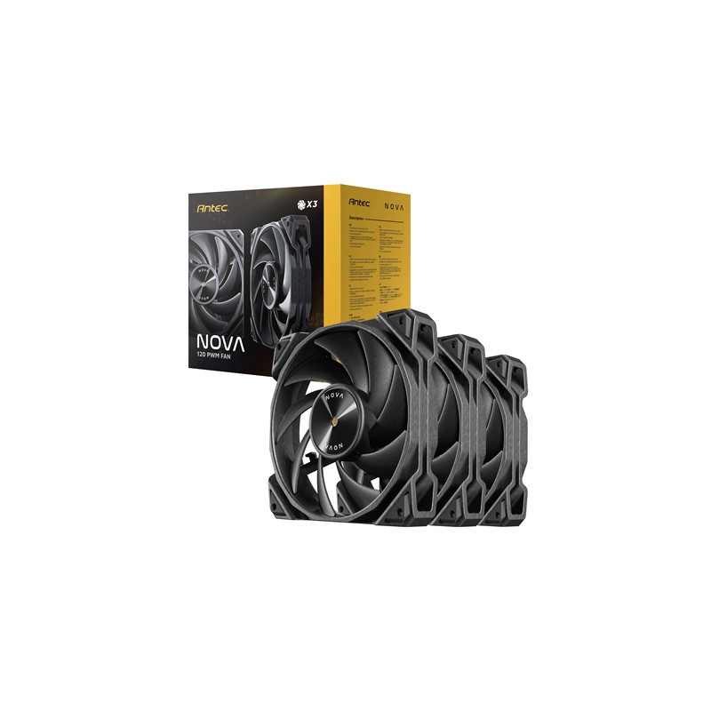 Antec NOVA 120 PWM Fan  3 Pack  High-Performance Cooling with Fluid Dynamic Bearing  Precise Three-Phase Speed Control  Industri