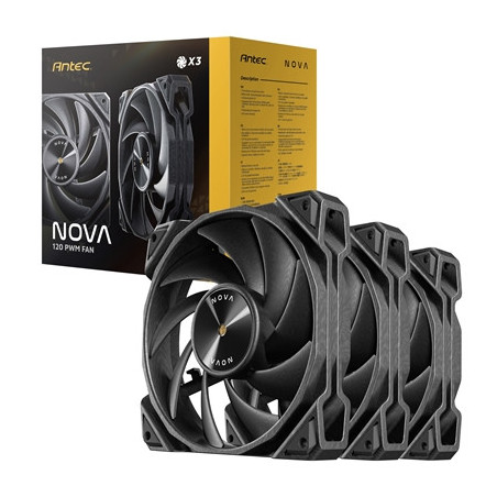 Antec NOVA 120 PWM Fan  3 Pack  High-Performance Cooling with Fluid Dynamic Bearing  Precise Three-Phase Speed Control  Industri