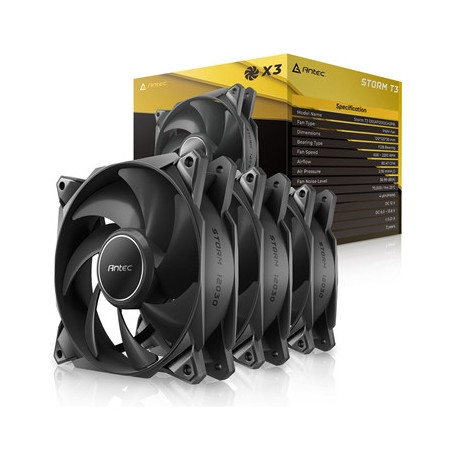 Antec Storm T3 120mm PWM Case Fan  3 Pack  Fluid Dynamic Bearing  600-2200 RPM  Black
