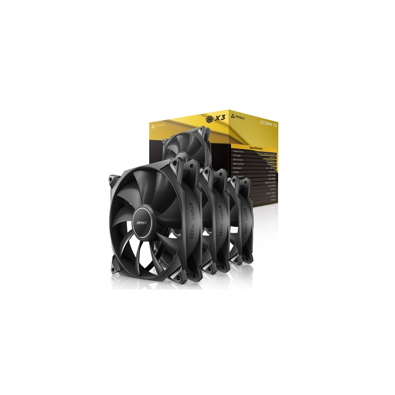 Antec Storm T3 140mm PWM Case Fan  3 Pack  Fluid Dynamic Bearing  600-1500 RPM  Black