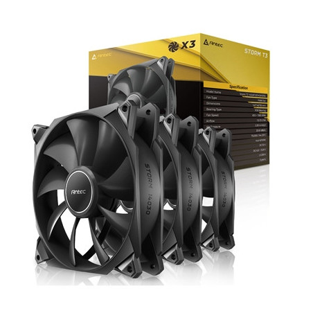 Antec Storm T3 140mm PWM Case Fan  3 Pack  Fluid Dynamic Bearing  600-1500 RPM  Black