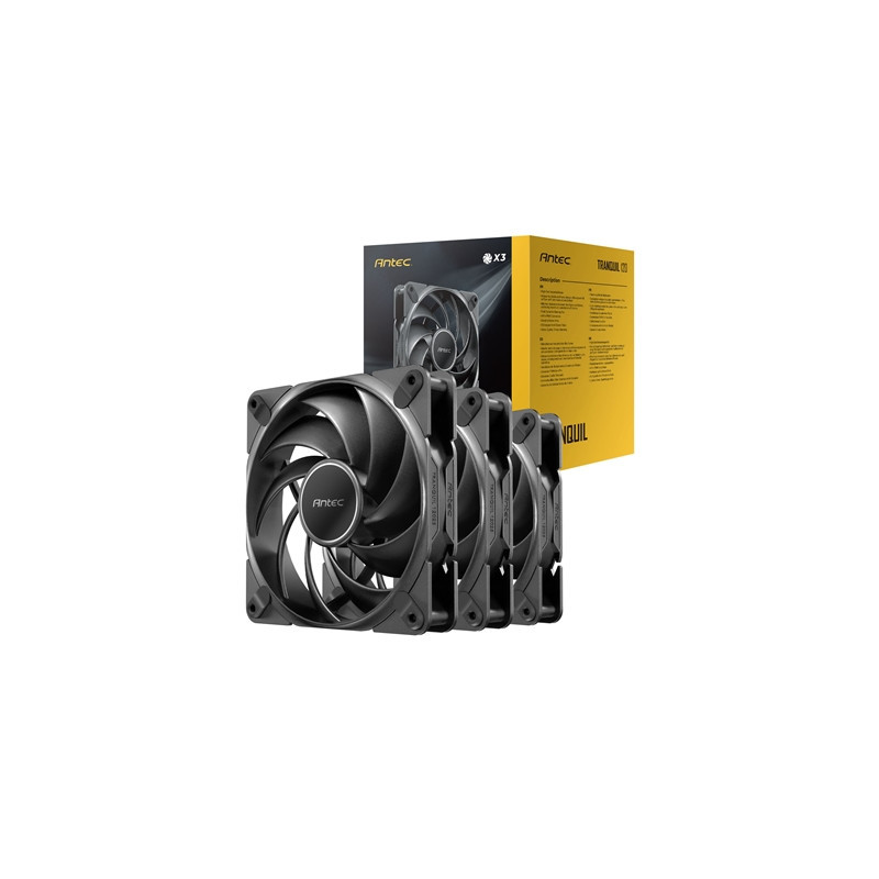 Antec Tranquil 120 PWM Case Fan (3-Pack) - Fluid Dynamic Bearing  400-2000 RPM  Black