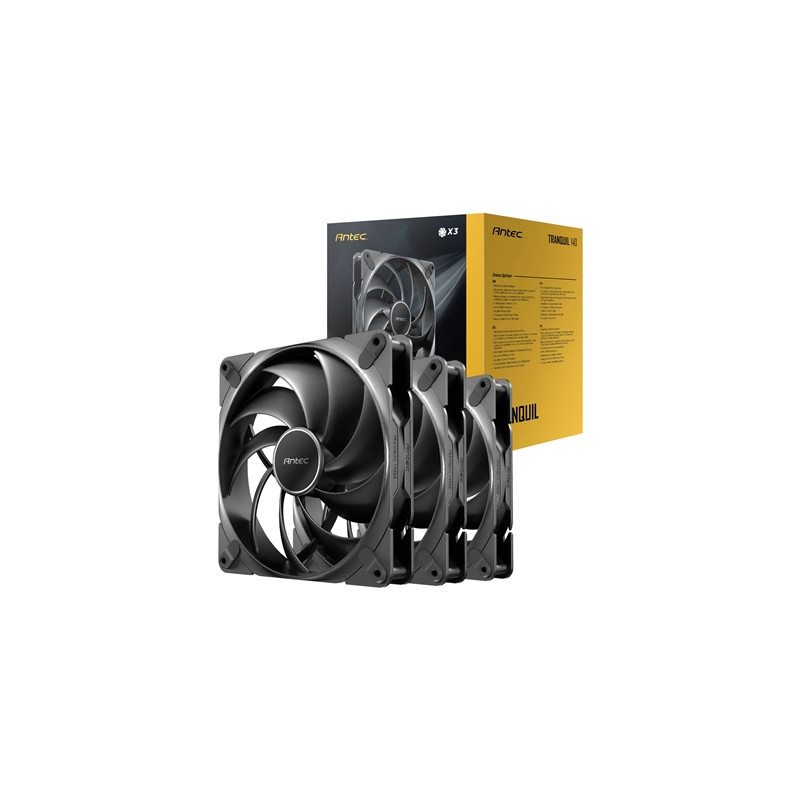 Antec Tranquil 140 PWM Case Fan  3 Pack  Fluid Dynamic Bearing  450-1500 RPM  Black