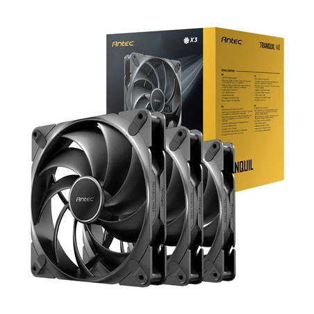 Antec Tranquil 140 PWM Case Fan  3 Pack  Fluid Dynamic Bearing  450-1500 RPM  Black