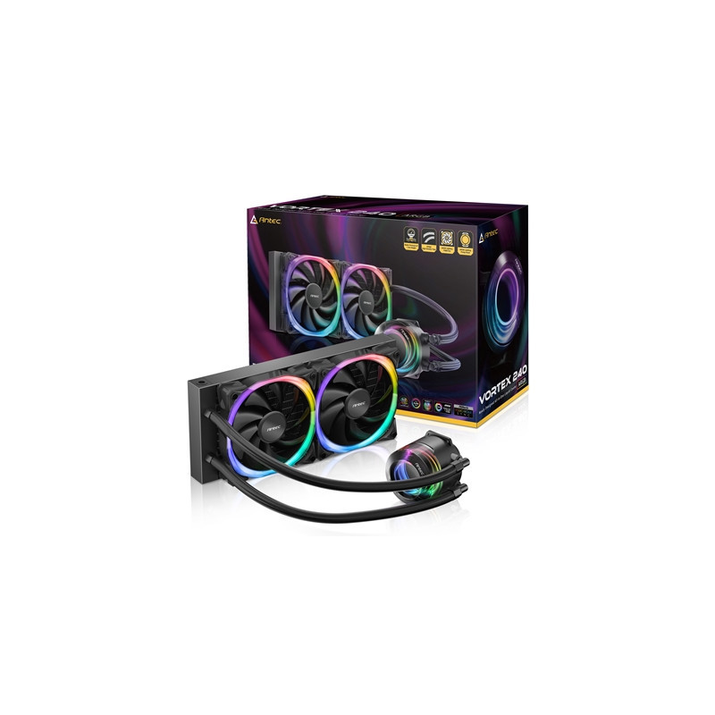 ANTEC Vortex 240 ARGB AiO Liquid CPU Cooler  Universal Socket  240mm Radiator  PWM 2000RPM Fusion ARGB Cooling Fans  Addressable