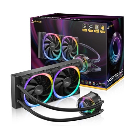 ANTEC Vortex 240 ARGB AiO Liquid CPU Cooler  Universal Socket  240mm Radiator  PWM 2000RPM Fusion ARGB Cooling Fans  Addressable