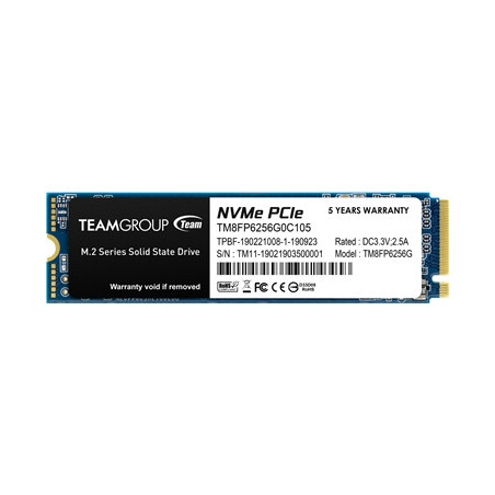 Team MP33 (TM8FP6256G0C101) 256GB NVMe M.2 Interface  PCIe Gen3  2280  Read 1600MB/s  Write 1000MB/s  3 Year Warranty