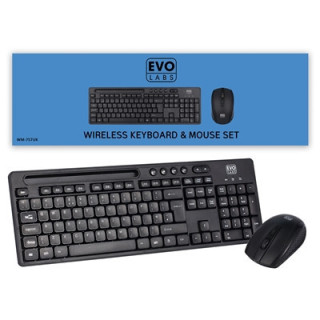 Evo Labs WM-757UK Wireless Keyboard and Mouse Combo Set  With Integrated Tablet/ Mobile/ Smartphone Stand  2.4GHz Full Size Qwer