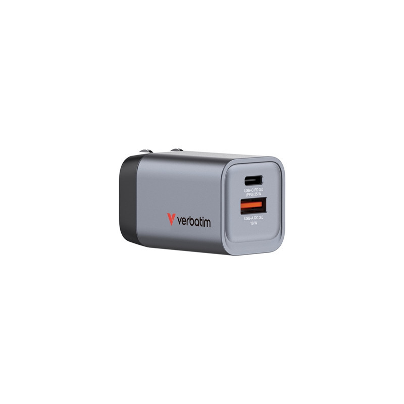 Verbatim (32200) GNC-35 GaN Charger 35W with 1 x USB-C® PD 35W / 1 x USB-A QC 3.0 (EU/UK/US)