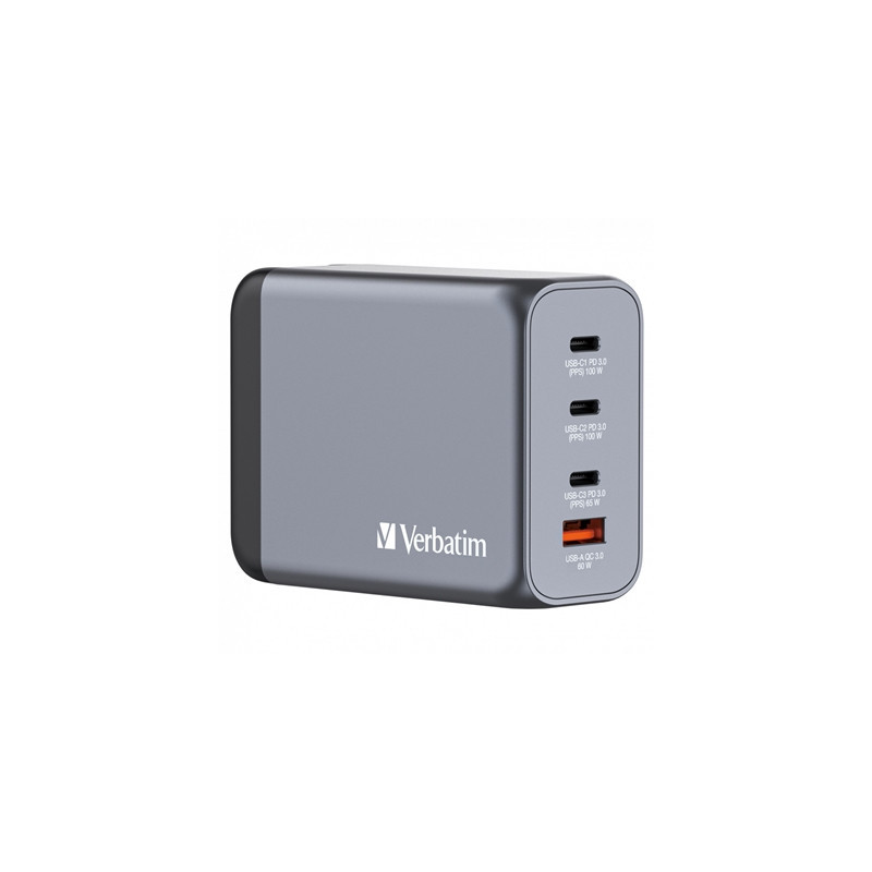 Verbatim (32204) GNC-200 GaN Charger 200W with 2 x USB-C PD 100W / 1 x USB-C PD 65W / 1 x USB QC 3.0 (EU/UK/US)