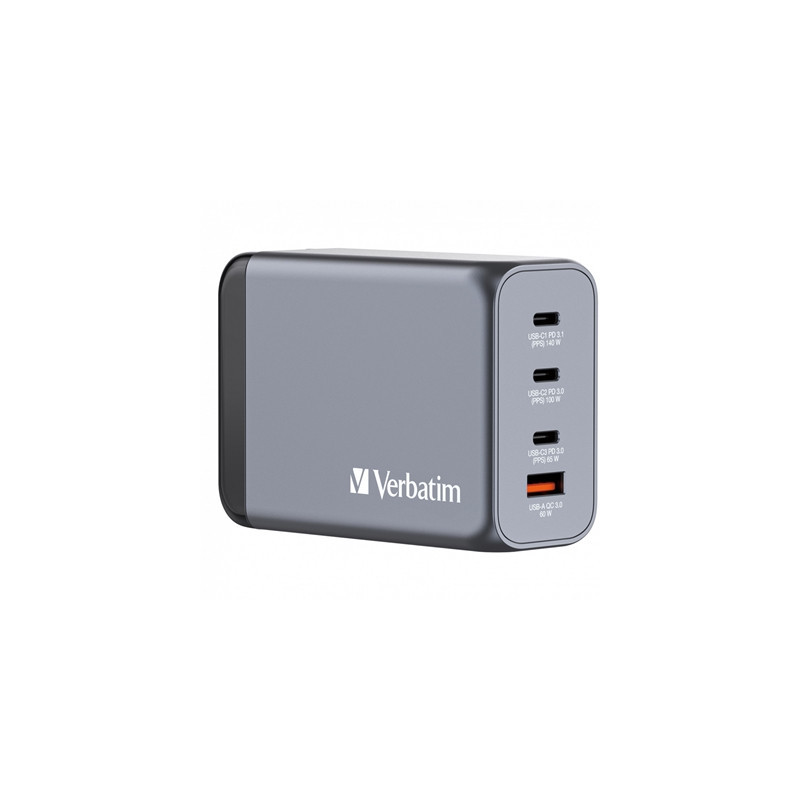 Verbatim (32205) GNC-240 GAN CHARGER 240W WITH 1 X USB-C 140W /1 X USB-C 100W / 1 X USB-C 65W / 1 X USB-A QC 3.0 (EU/UK/US)