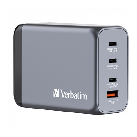 Verbatim (32205) GNC-240 GAN CHARGER 240W WITH 1 X USB-C 140W /1 X USB-C 100W / 1 X USB-C 65W / 1 X USB-A QC 3.0 (EU/UK/US)
