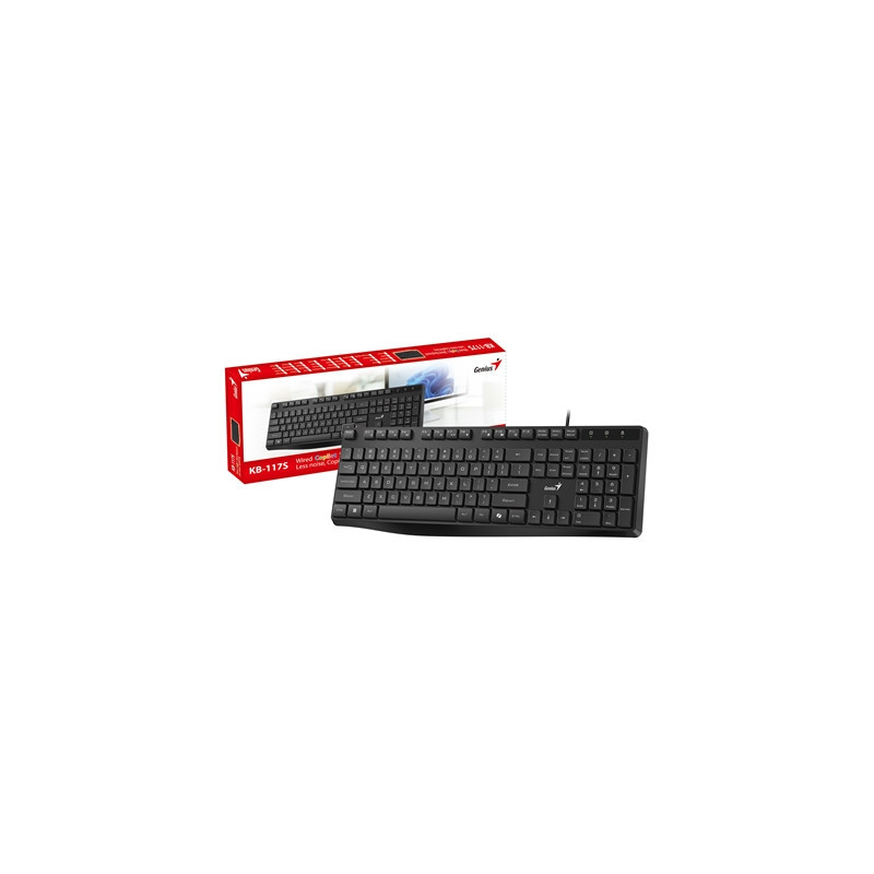 Genius KB-117S Wired AI Copilot Silent Keyboard  USB Plug and Play  11 Multimedia Function Keys  Full Size UK Layout Design for 