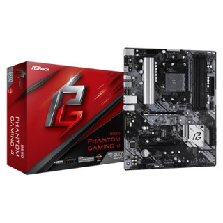 ASRock B550 Phantom Gaming 4 Super Alloy AMD AM4 Socket Motherboard  ATX  4x DDR4 Slots  2x M.2 Sockets  GbE LAN  1x HDMI Port