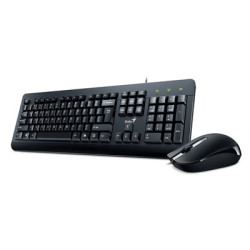 Genius KM-160 Wired Keyboard and Mouse Combo Set  USB Plug and Play  Spill resistant  Full Size UK Layout with Low Profile Keys 