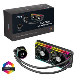 CiT Pro Glacier AIO 240mm Liquid CPU Cooler with ARGB LED Lighting  Dual PWM Fans  and Real-Time Temperature Display - Black