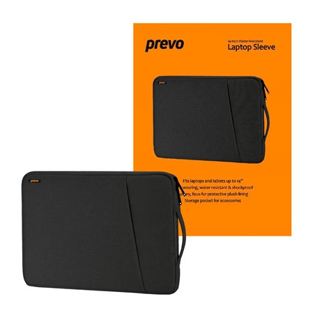 Prevo 14 Inch Laptop Sleeve  Side Pocket  Cushioned Lining  Black