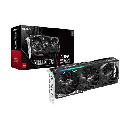 ASRock AMD Radeon RX 9070 Challenger OC 16GB GDDR6 Graphics Card  3584 Streams  2520 MHz Boost Clock  Triple Fan  RGB  3x Displa