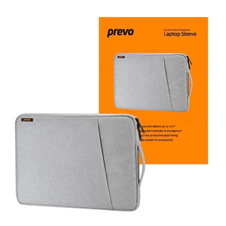 Prevo 15.6 Inch Laptop Sleeve  Side Pocket  Cushioned Lining  Light Grey