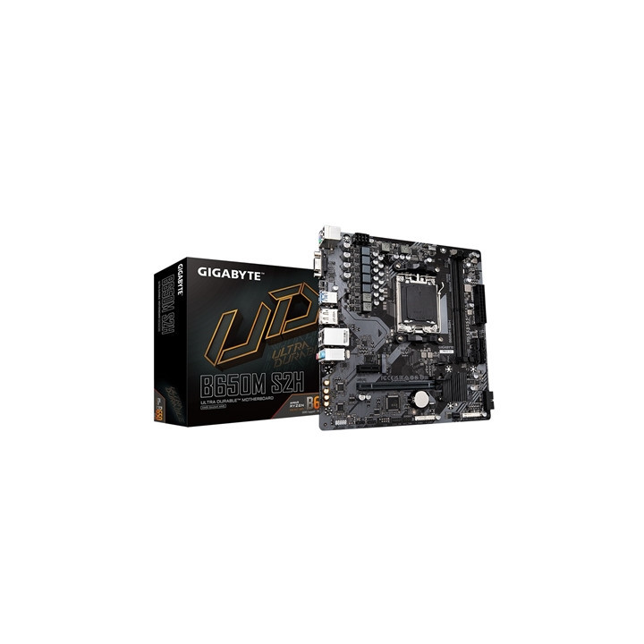 Gigabyte B650M S2H Ultra Durable AMD AM5 Socket Motherboard  Micro-ATX  2x DDR5 Slots  1x M.2 Socket  GbE LAN  1x D-Sub / 1x Dis