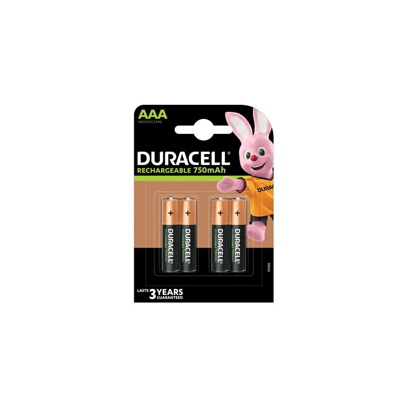 Duracell Rechargable Pack of 4 AAA 750mAh Rechargeable Batteries