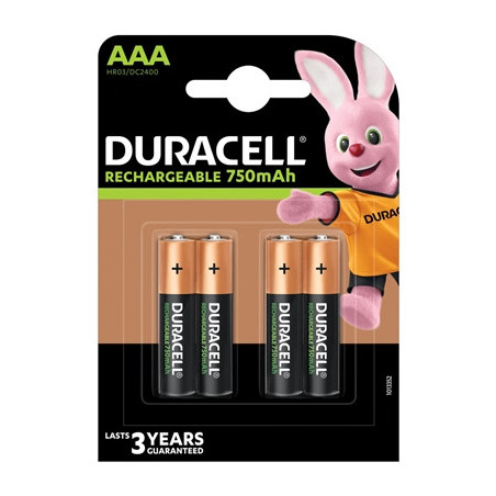 Duracell Rechargable Pack of 4 AAA 750mAh Rechargeable Batteries