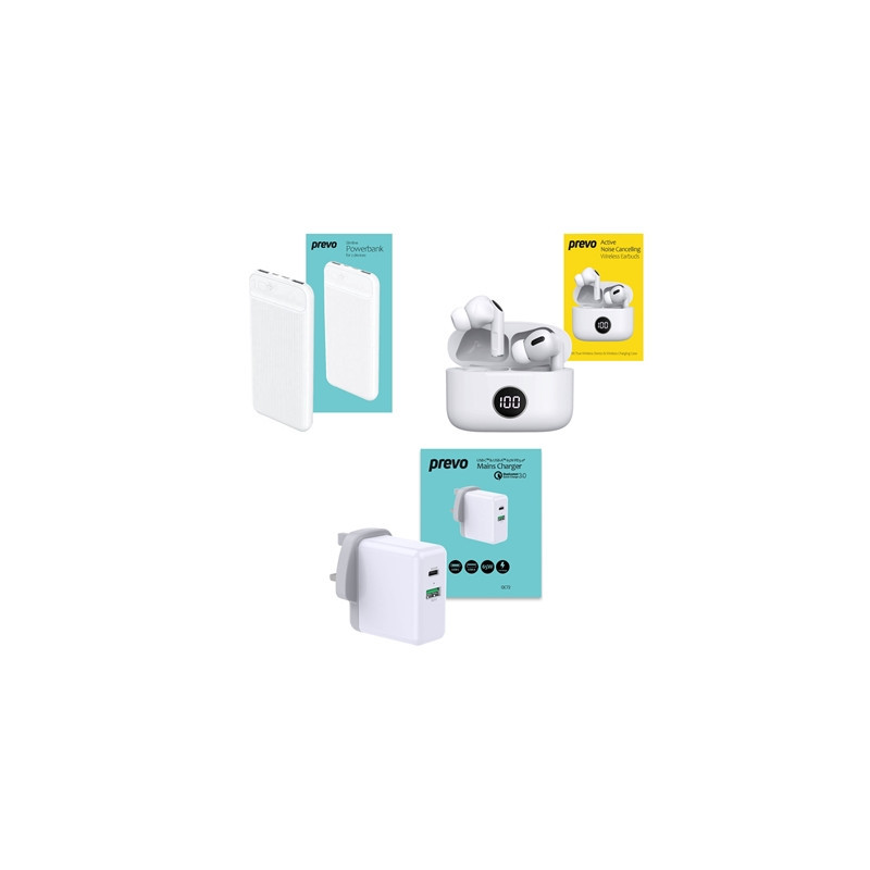 Prevo Entertainment Bundle with Active Noise Cancelling Earbuds  10000mAh Powerbank & Mains Charger