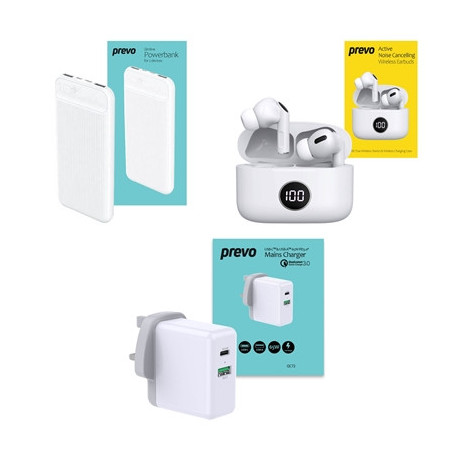 Prevo Entertainment Bundle with Active Noise Cancelling Earbuds  10000mAh Powerbank & Mains Charger